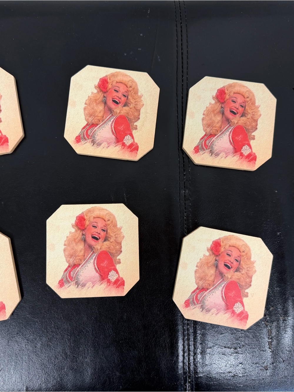 Dolly Parton Retro Blonde Cowgirl Cocktail Coasters - Pink & Cream